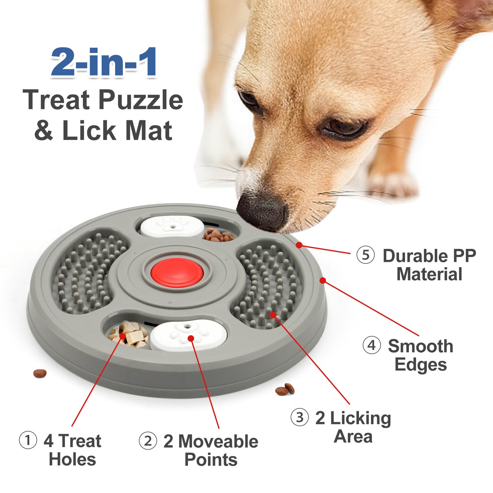 Dog Slow Feeder 2-in-1 — Treat Puzzle & Lick Mat Anti-Slip Bowl