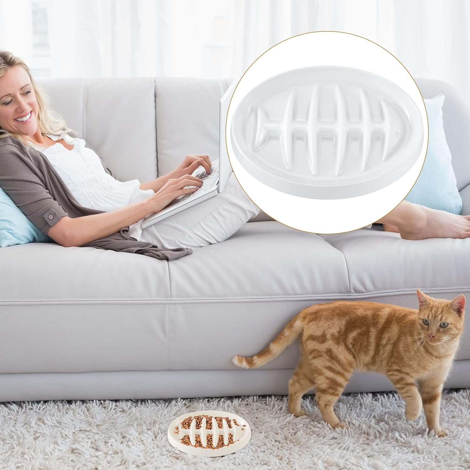 Fishbone Cat Slow Feeder Bowl — Anti-Gulping & Bloat Prevention